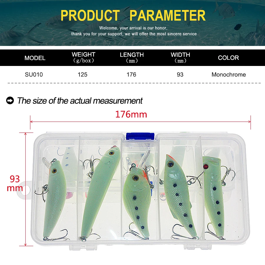hot sale 5pcs/lot luminous glowing night fishing hard lure set popper crank VIB pencil minnow bait bass pesca | Спорт и развлечения