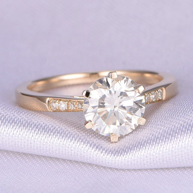 10 к желтое золото 1.0ct 6,5 мм круглая огранка G муассанит обручальное кольцо юбилейное кольцо Муассанит кольцо для женщин