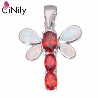 cinily created white fire opal garnet silver plated wholesale dragonfly for women jewelry wedding party pendant 1 od5565