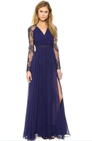 2017 Элегантный Популярные V Шеи Длинным Рукавом Кружева Вечернее Платье