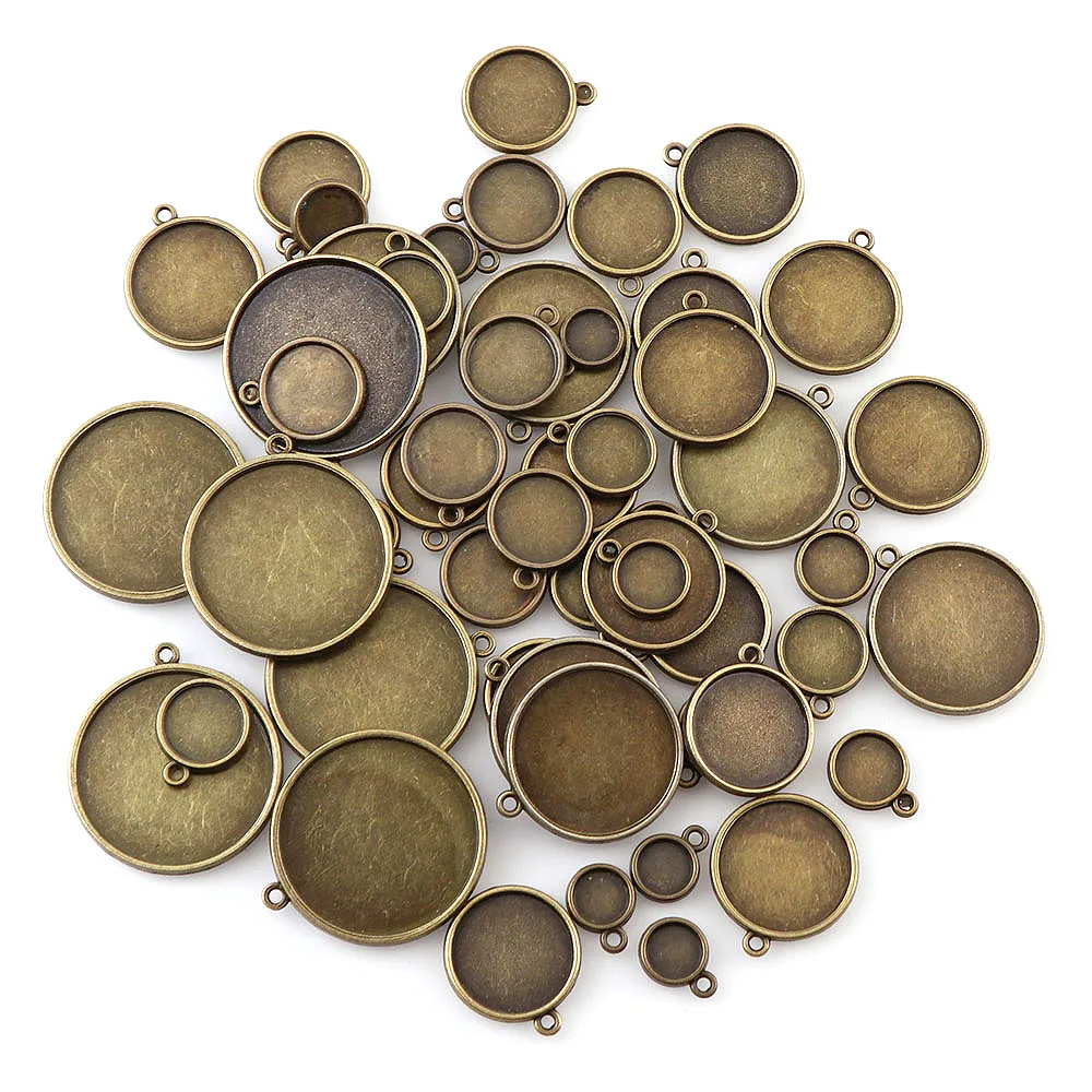 

48~64Pieces 2Colors Connector Setting Round Single Double Loop Cabochon Base Cameo Bezel Cabochons Jewelry Making Findings