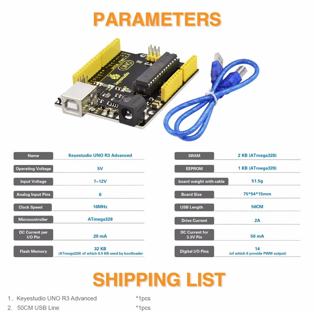Новая версия! Keyestudio супер UNO R3 ATmega 328 плата Расширенный MP2307DNSOP-8+ USB кабель для Arduino UNO R3 DIY проект