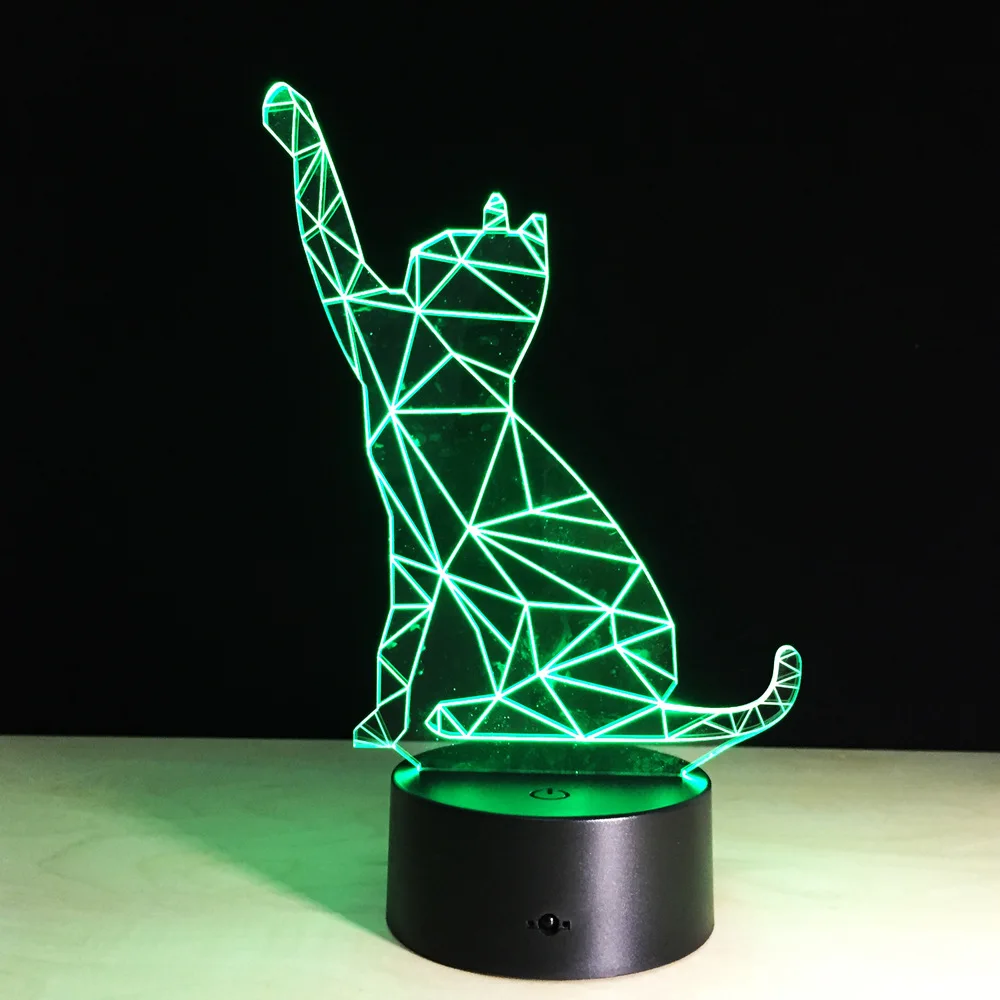 3D ночник с машущим котом акриловый светодиодный светильник питанием от USB в виде