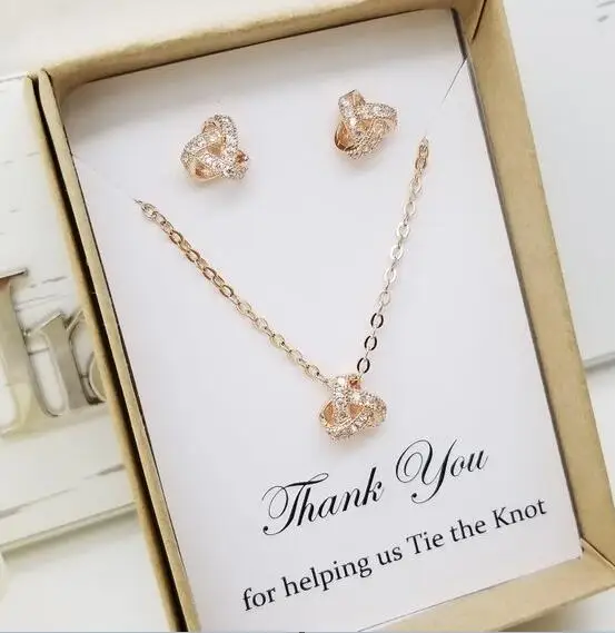 Набор украшений для подружки невесты индивидуальное ожерелье и серьги с узелком