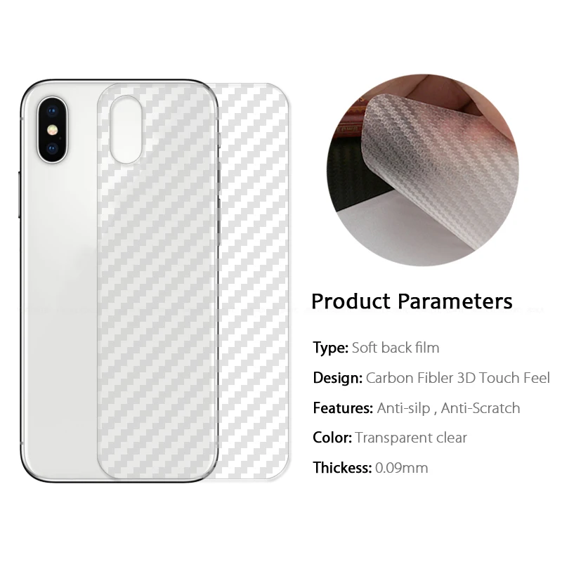 5 шт./лот защитная пленка для задней панели из углеродного волокна iPhone XS MAX 6s Plus 7 8 X