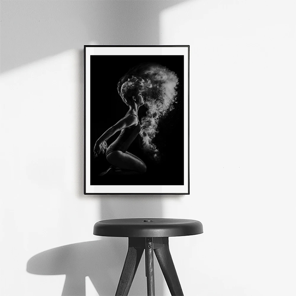 Черно-белый порошок постер с танцовщицей печать фото скандинавском стиле