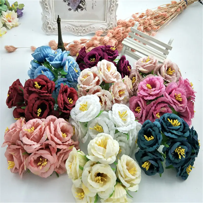 

6 шт., искусственные волнистые цветы из пион из ткани шелка
