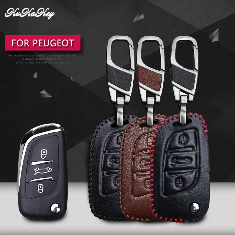 3 кнопки кожаный чехол для ключа автомобиля Peugeot 207 307 308 Citroen C2 C3 C4 C5 C6 C8 защитный
