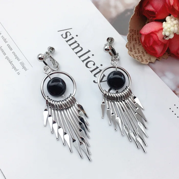 Винтажные богемные большие серьги эффектные Ушная клипса круглые