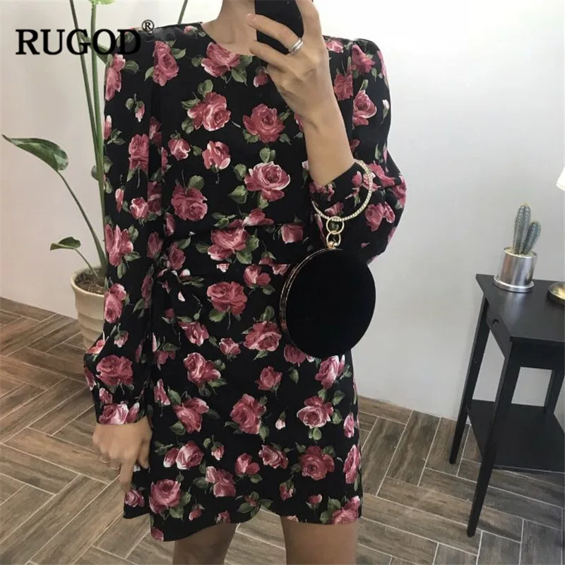 Женское винтажное офисное платье RUGOD элегантное весеннее с цветочным принтом