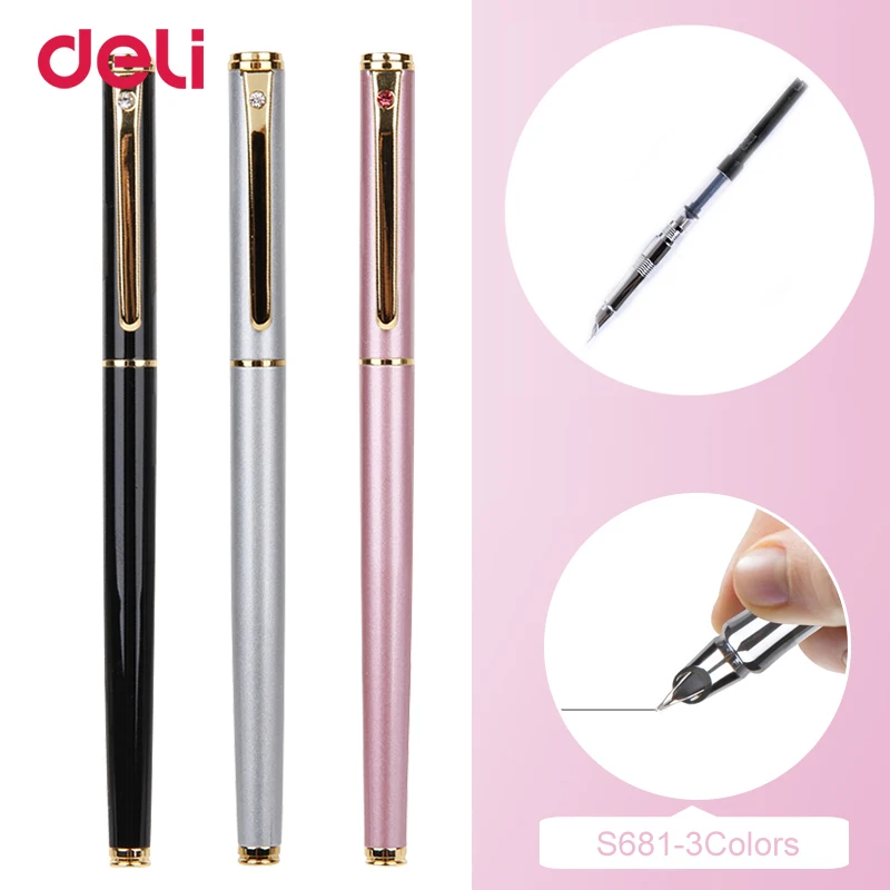 

Deli 2018 metal Fountain Pen school & office supplies stationery Elegant Pens For Writing school high quality ink fountain pen