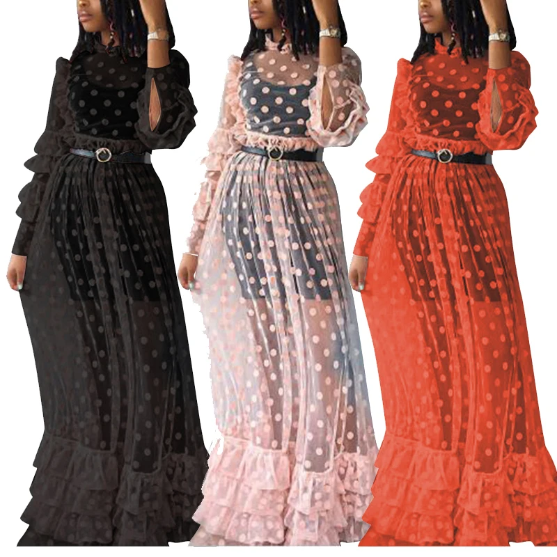 Плюс Размер Vestido Longo Robe Femme Ete 2019 Клубная одежда сексуальная перспектива горошек