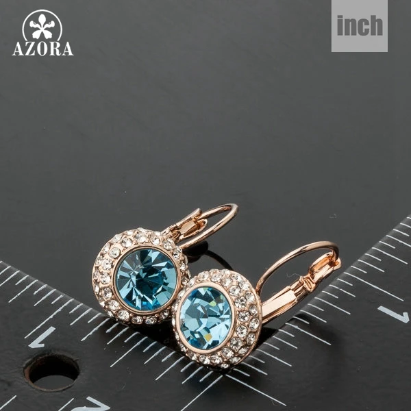 Серьги с австрийскими голубыми кристаллами цвета розового золота TE0075|leverback gold