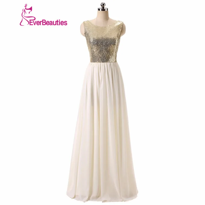 

Charmming Sexy Bridesmaid DressesTulle with Top Champagne Gold Sequin Backless 2018 Long Champagne Gold Bridesmaid Dresses