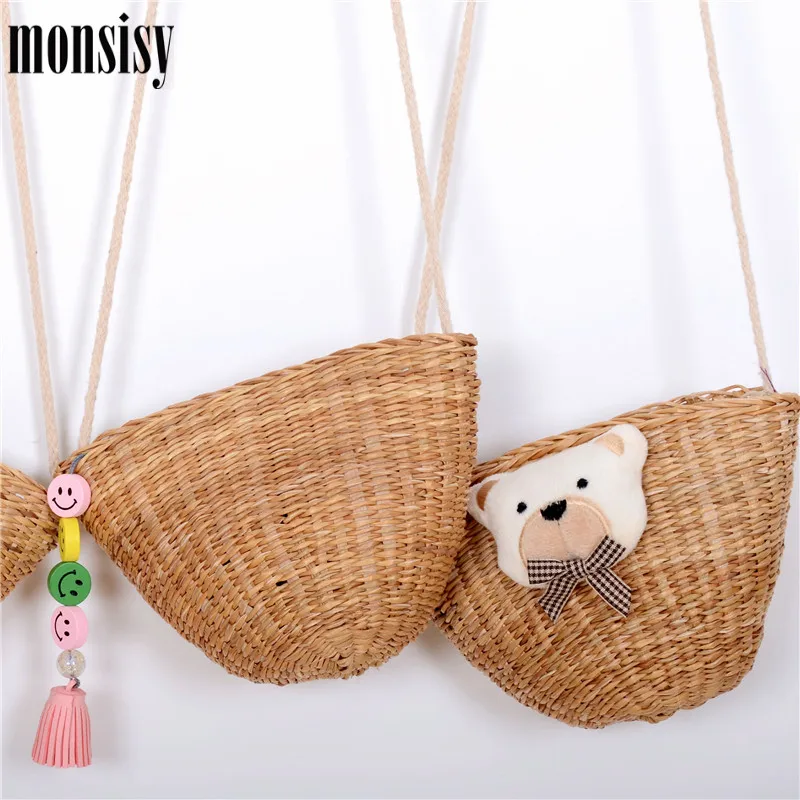 Monsisy соломенная сумка для девочек из ротанга Hobos Kawaii летняя детская на плечо с