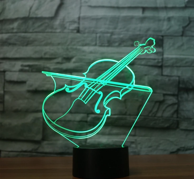 [Seven Neon] Бесплатная доставка Акриловая настольная лампа для скрипки 7 цветов 3D