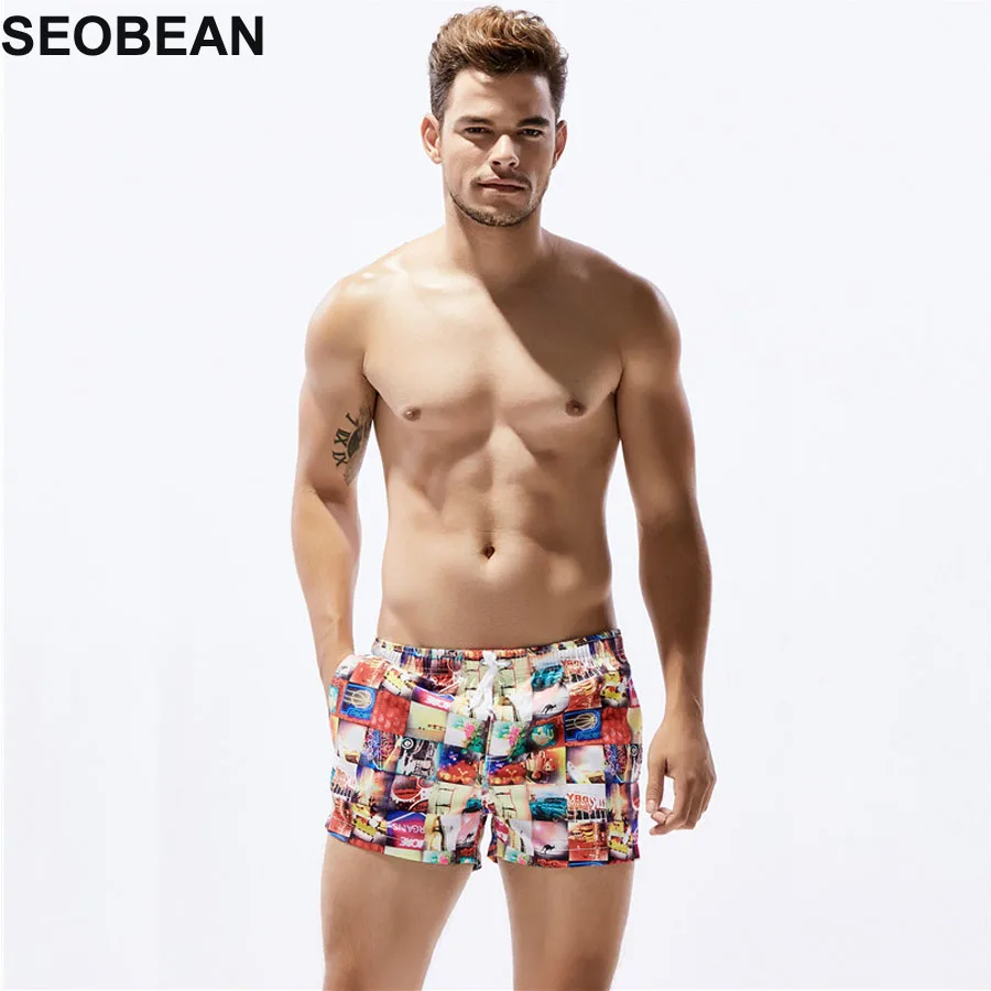 

SEOBEAN Print swimwear Men Quick-dryin Men's Swimsuits Swim Trunks Boxer Briefs Sunga Swim Suits Maillot De Bain Beach Short 397