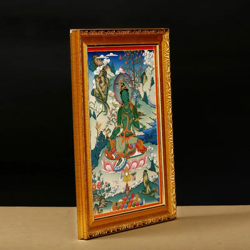 Зеленая Tara Thangka декоративная картина статуя Будды Настенная живопись четыре-armed Guanyin Huang Caishen подвеска-прихожая