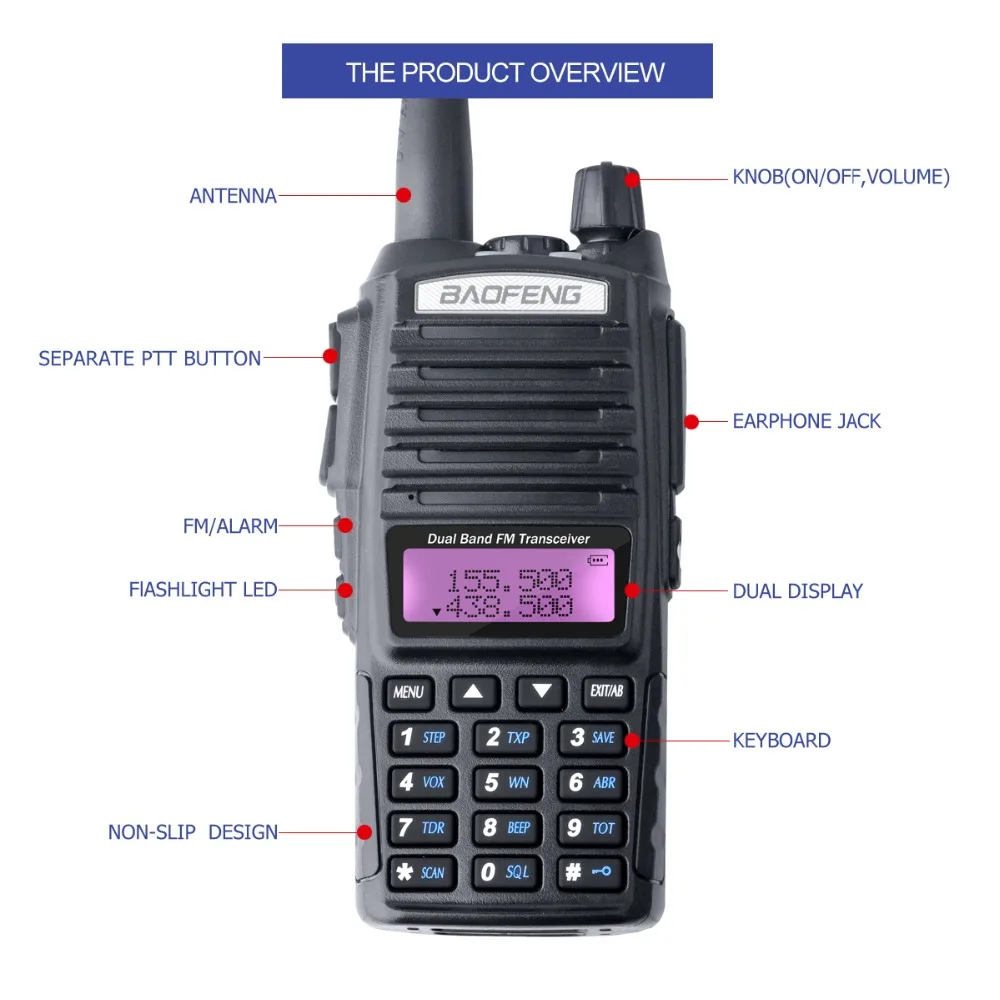 Baofeng UV-82 рация двойной PTT UV 82 портативный двухстороннее радио VHF UHF Ham CB радиостанция 1 шт. UV82 охотничий трансивер