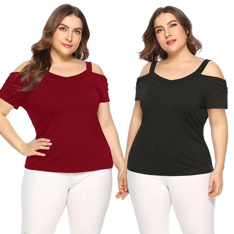 Suvance 2019 Повседневная летняя Xl-4xl с v-образным вырезом 2 размера женская футболка