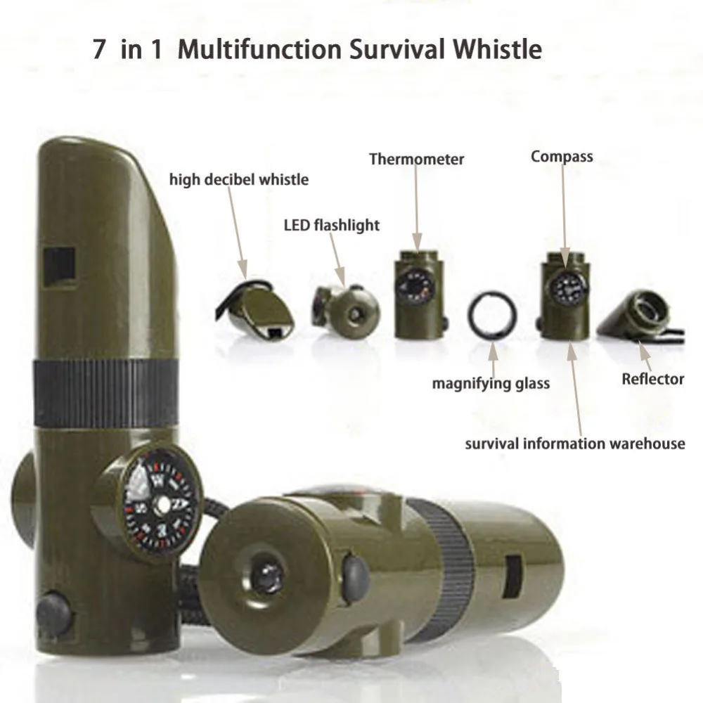 7 в 1 Светодиодная лампа для аварийного выживания свисток с компасом и