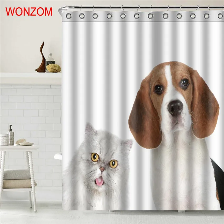 Штора для душа WONZOM из полиэстера с желтой уткой водонепроницаемый Кортина собак
