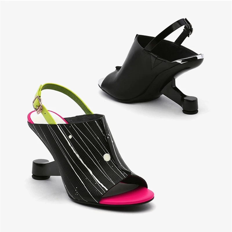 Красочные Римские сандалии Для женщин Сталь высокий каблук 9 см женские ботинки