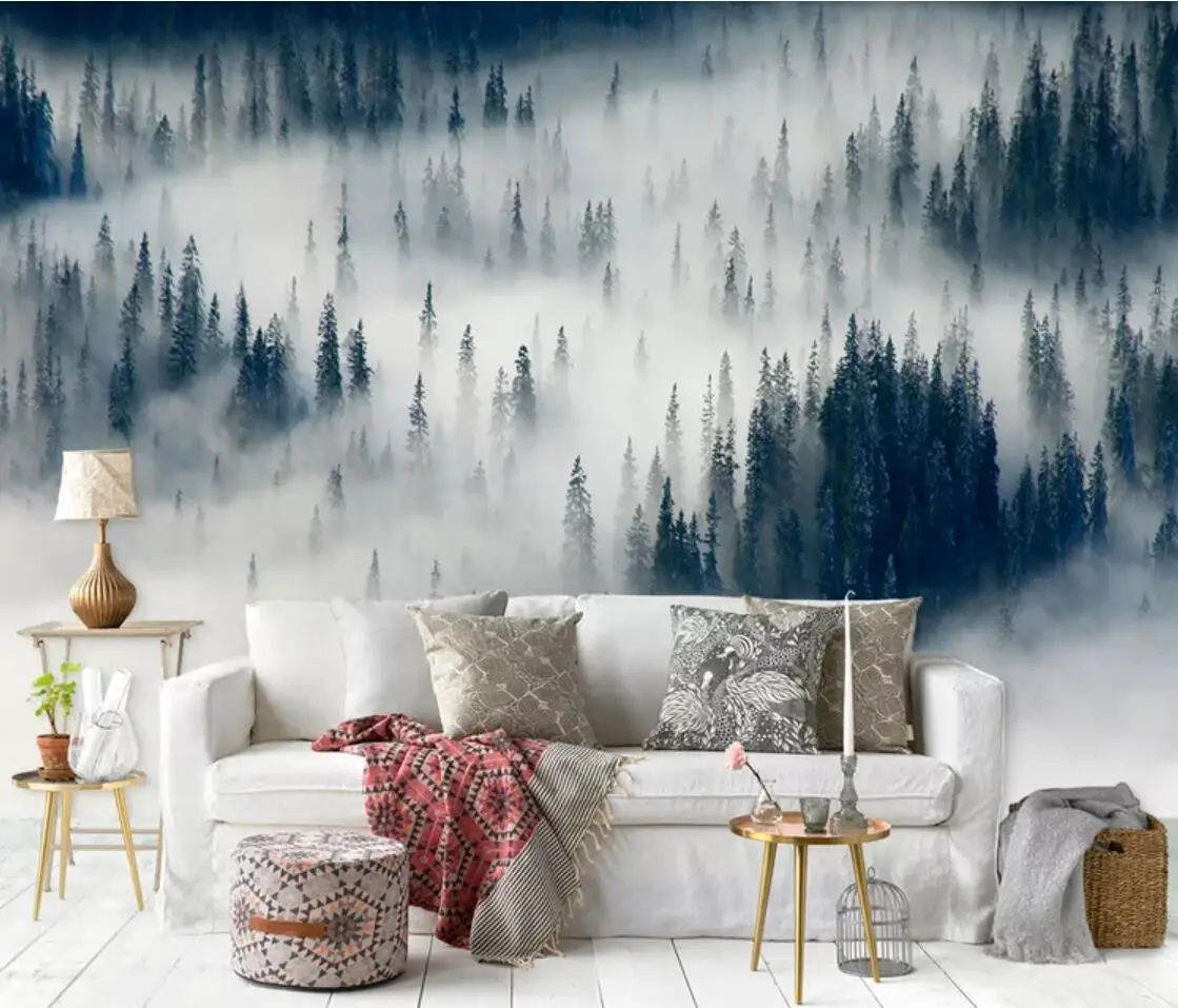 Misty Forest Wall Mural Large Photo Wallpaper for Living Room Hand Painting Foggy Wallpapers Roll Paper 3d Custom | Обустройство дома