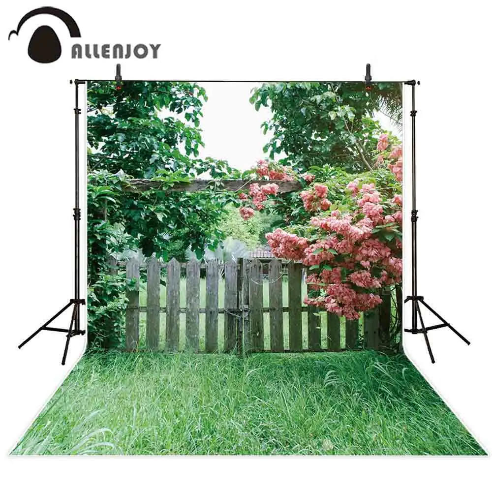 Allenjoy Весенний сад фотография Фон зеленый природа забор цветок рустикальный