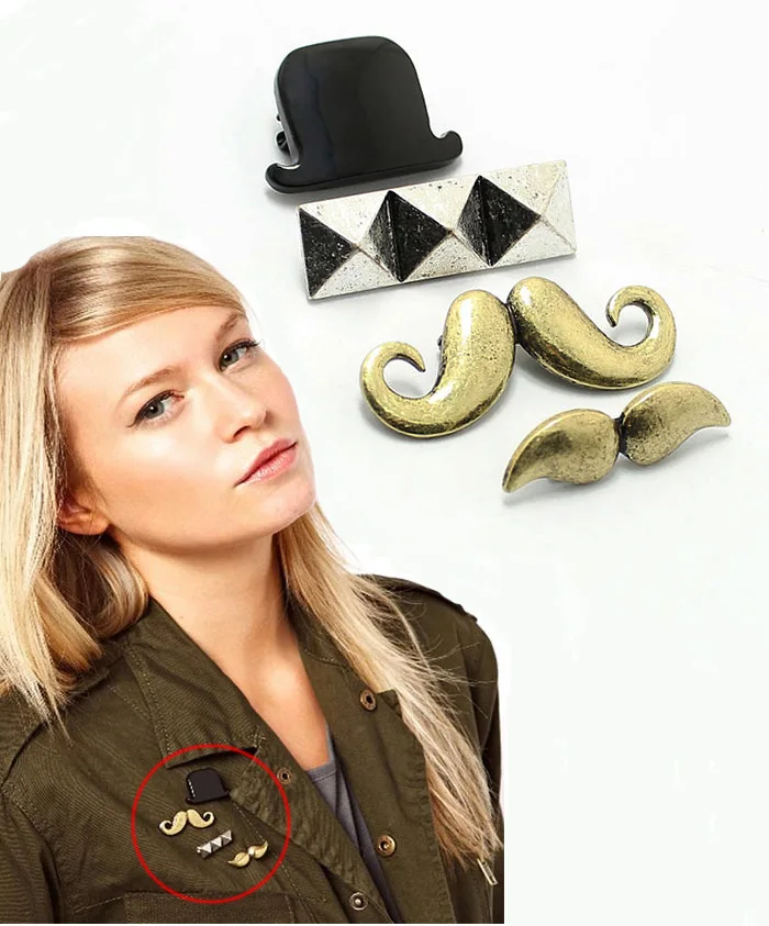 Смешанная 4 Брошь Мужская и женская серебряная латунная черная верхняя шляпа на