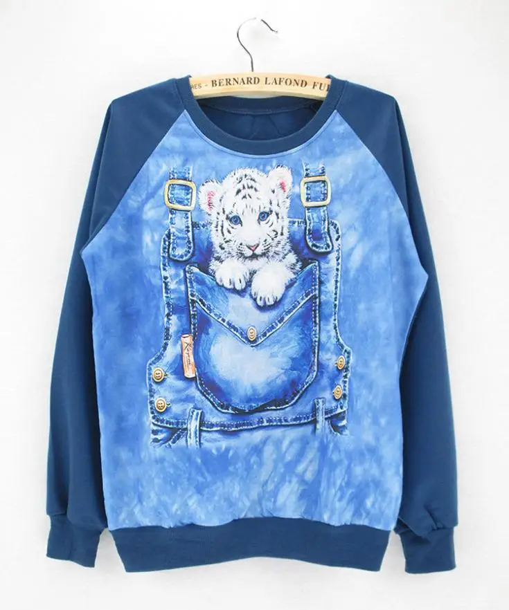 Новинка свитшоты для девочек с принтом тигра и карманами женские осенние