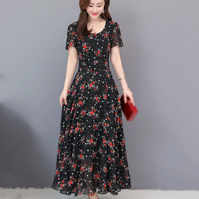 Женское платье с круглым вырезом и коротким рукавом высокой талией повседневное