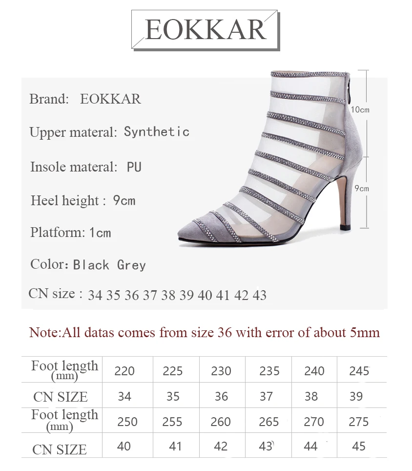 

Eokkar 2020 Women Summer Boots Mesh Pointed Toe Zipper Thin High Heel Stiletto Women Boots Sexy Elegant Ladies Boots Size 34-39