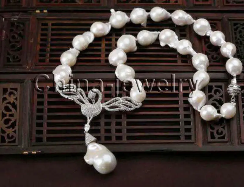

P6661-19" 24mm natural white Reborn Keshi baroque freshwater pearl necklace - GP