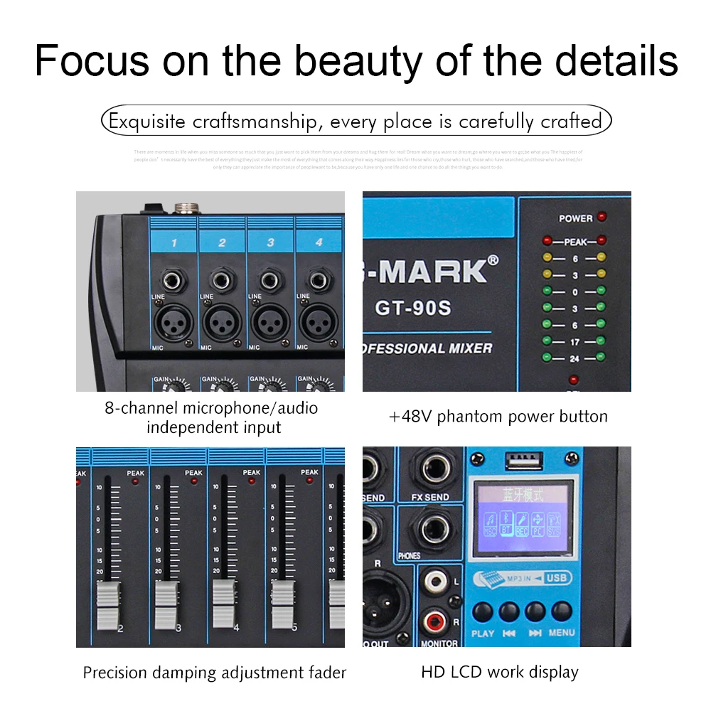 G-MARK GT90S аудио микшер с USB DJ звук микшерный пульт MP3 Jack 9 каналов караоке 48 в усилитель для караоке KTV Вечерние