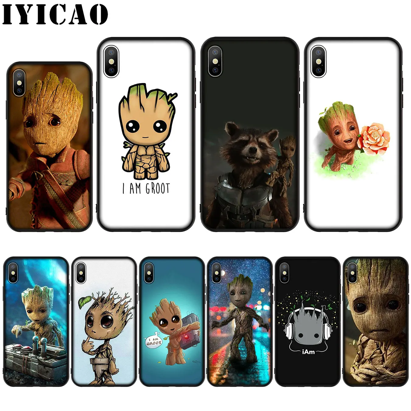 Силиконовый мягкий чехол IYICAO Guardian Rocket енот Groot Treeman для iPhone XR X XS Max 8 7 6 S Plus 5 5S SE |