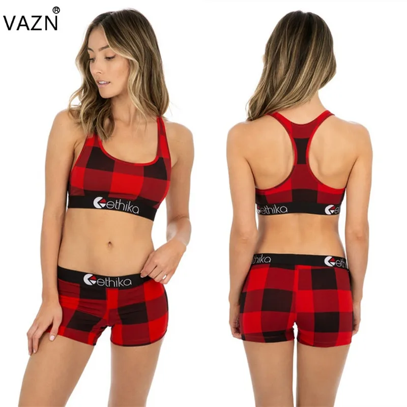plaid VAZN, новинка, сексуальный стиль, Женский комплект из 2 предметов, топ на бретелях, короткие штаны, открытый пляжный комплект для снижения возраста, LSL6248 - Цвет: plaid