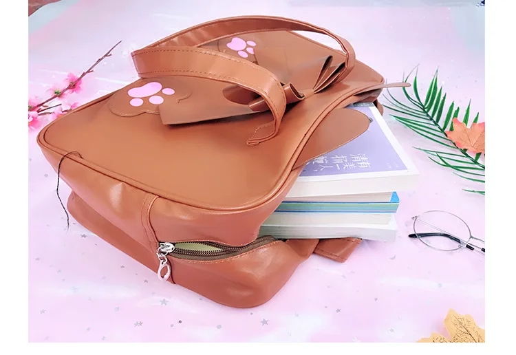 Розовый Jk Униформа сумка на плечо с кошачьим отпечаток когтя из искусственной