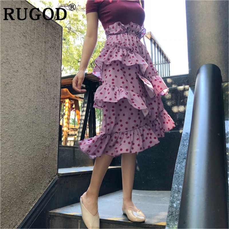 RUGOD 2019 летняя шифоновая Женская юбка с принтом в горошек бохо Асимметричная Мода