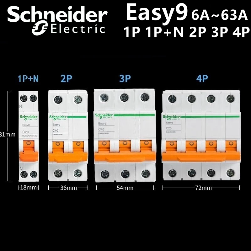 Schneider цепи автоматический воздушный выключатель EASY9 C20 1P+ N C40 Американская классификация проводов 2р 3P C25 4P 6A 10A 16A 20A 25A 32A 40A 50A 63A