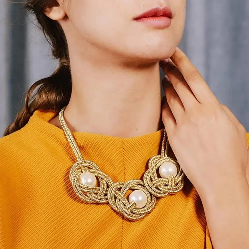 MANILAI ручная работа имитация жемчуга ожерелье-чокер металлическая цепь с узлом