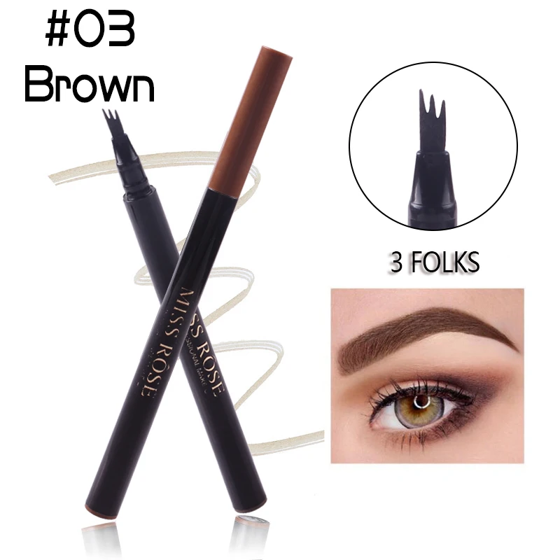 03 Brown MISS ROSE, новинка, 3 головки, микроблейдинг, для бровей, тату, ручка, вилка, кончик, эскиз, водонепроницаемый, для бровей, карандаш для женщин, макияж, TSLM2 - Цвет: 03 Brown