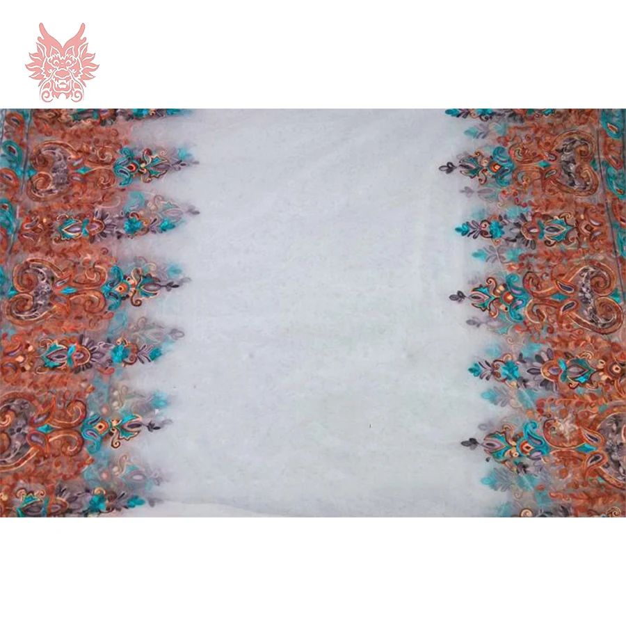 Американский стиль бохо Цветочная вышивка Сетка кружевная ткань для платья