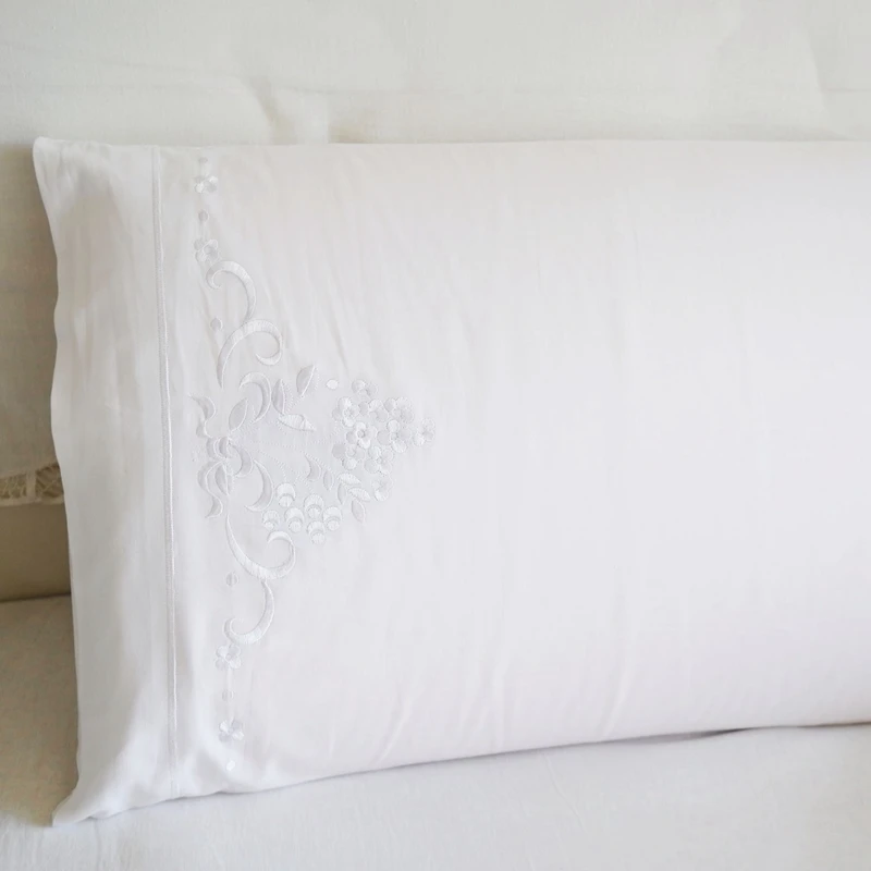 2 Pcs White Pillowcase Embroidery Pillow Slip 100% Cotton Fabric 480x740mm