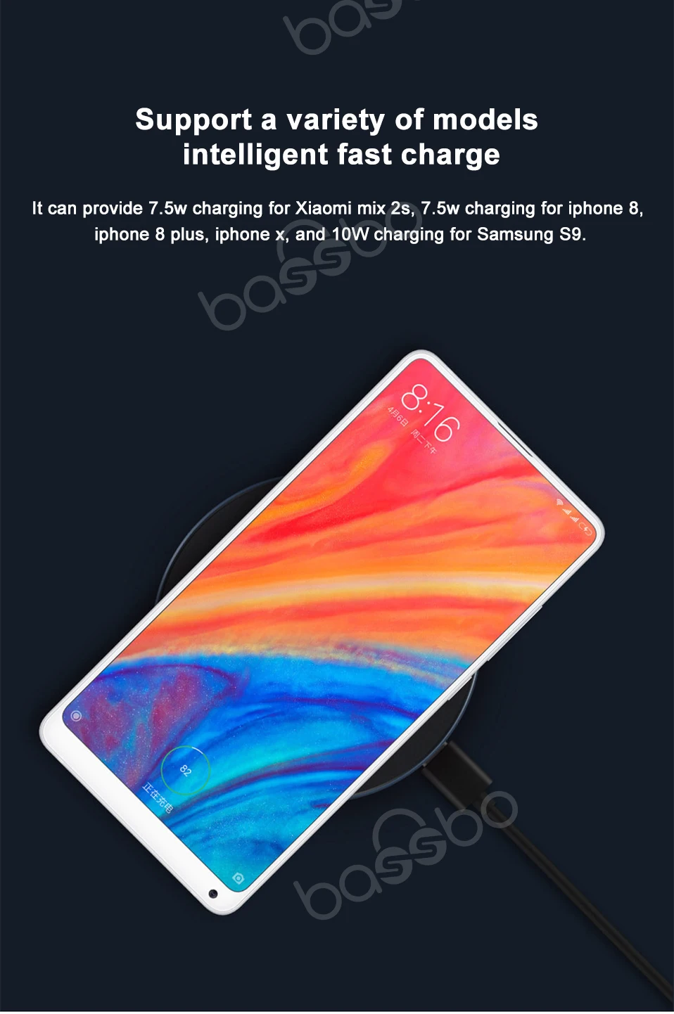 Xiaomi 10 Вт max Qi Беспроводное зарядное устройство для iPhone X/8 Видимый быстрый беспроводной зарядный коврик для samsung S9/S9+ S8 Note 9