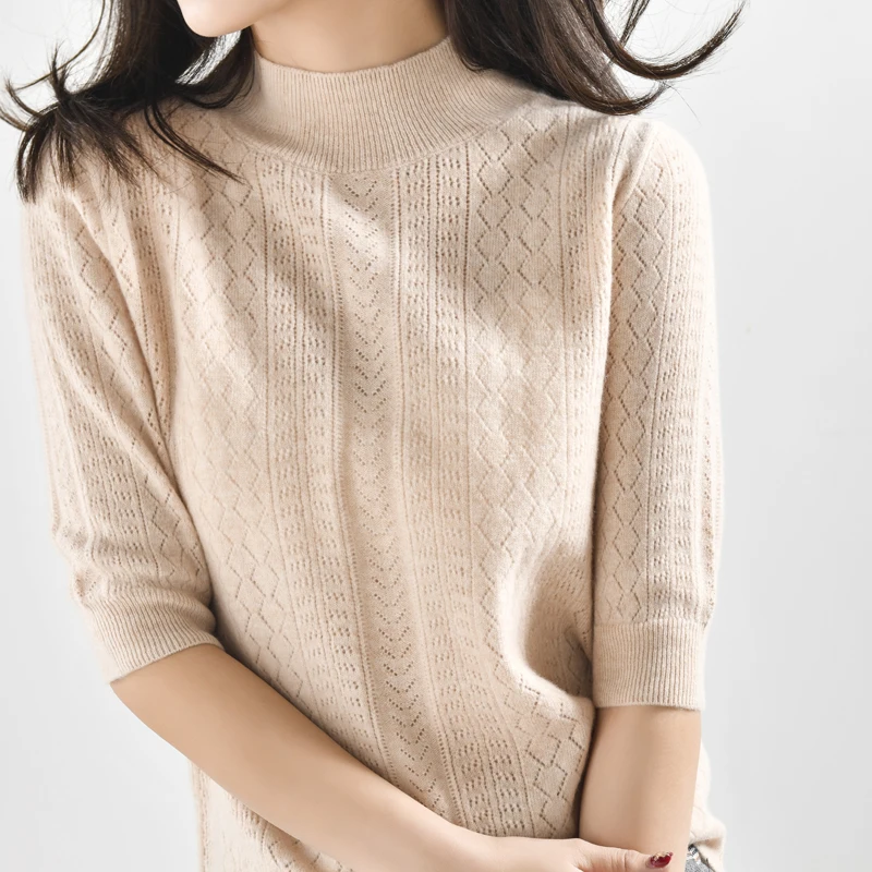 Высококачественный Женский свитер из 100% мериносовой шерсти с коротким рукавом