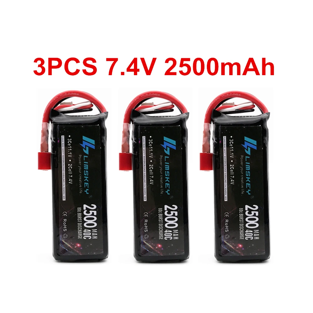 3 шт. Limskey провод с силикатной гелевой Батарея 2S 7 4 V 2500 мА/ч 40C Max 80C для Wltoys 12428 12423 1:12