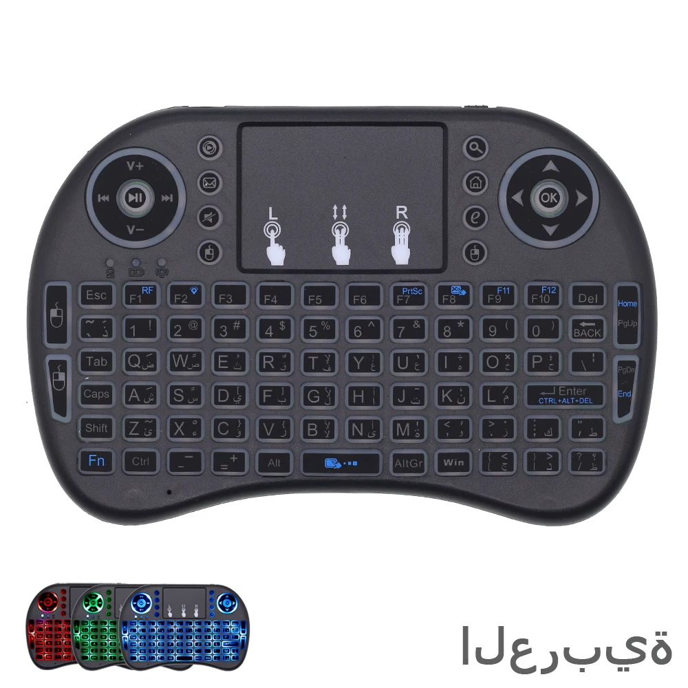 I8 арабская клавиатура RGB подсветка 2 4G мини беспроводная с тачпадом мышь для Google