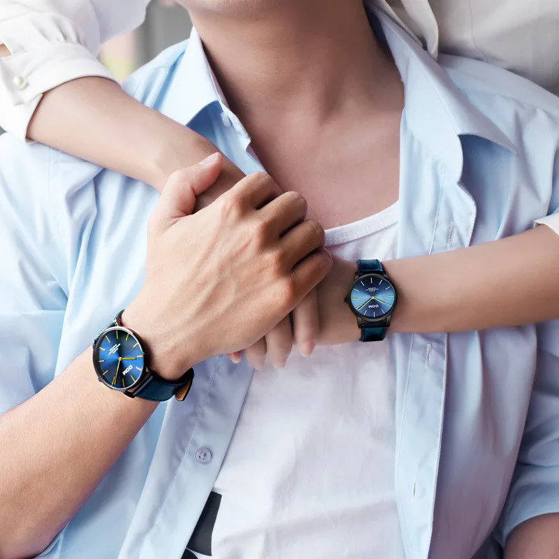 DOM Новые простые модные кварцевые часы из натуральной кожи для пары Relogio Masculino