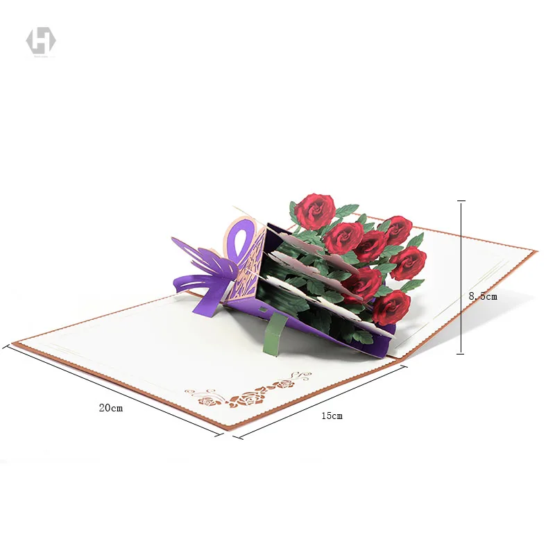 3D Pop Up изготовленные на заказ поздравительные карты с конвертом цветок Почтовые